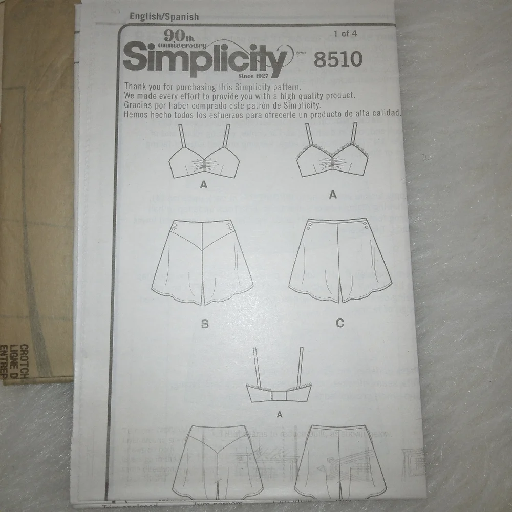 Simplicity 8510 1930s vintage bra & panties sz 4-12
